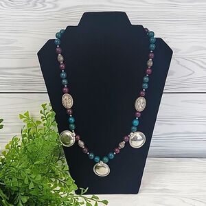 Janice Girardi GJD beaded necklace with silvertone details Vintage 24" length